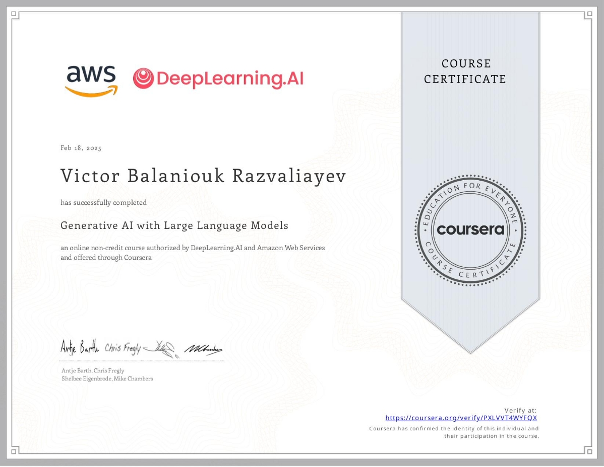 Generative AI with LLM Certificate