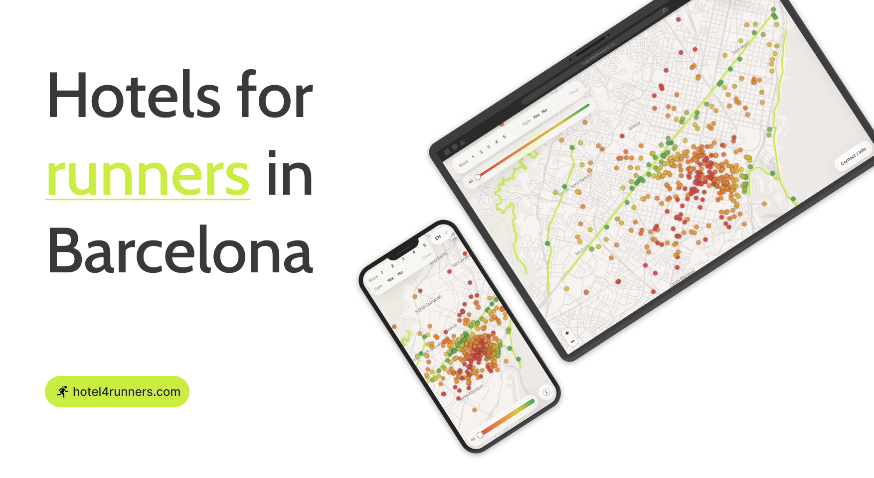 Hotel4Runners website showing hotels and running routes in Barcelona